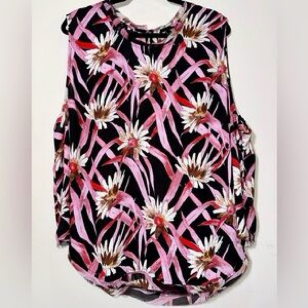 Floral Women's Top - Pink and Black